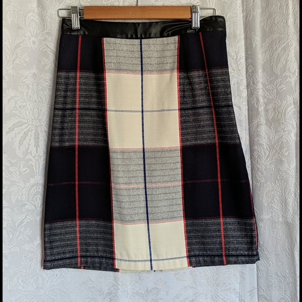 Blue red cream pencil skirt